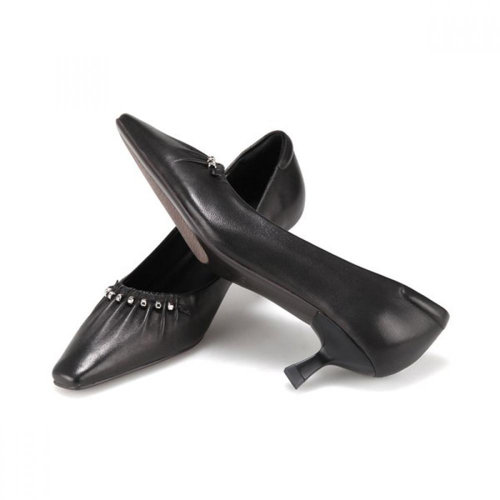 BARBARA Leather Wrinkled Metal Detail Pumps 5cm Bbj207bk