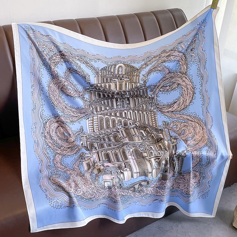 Luxury Brand Square Scarf Design Shawl Wrap 90cm Print Twill Silk Women Hijab Female Foulard Headband Bandana