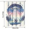 Retro Sci-Fi UFO & Raccoon Shower Curtain - Whimsical Space Theme, Digital Print,  Includes Hooks, Machine Washable