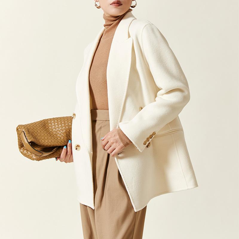 Autumn and winter coat temperament dry refining double-sided woolen wool coat casual suit double-breasted short