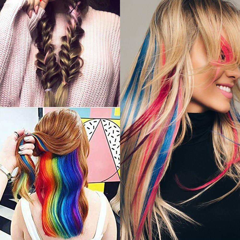 Hair Extensions Ombre Rainbow Color Strips Hairpieces Hair Clip Long Straight Hair Synthetic Hair