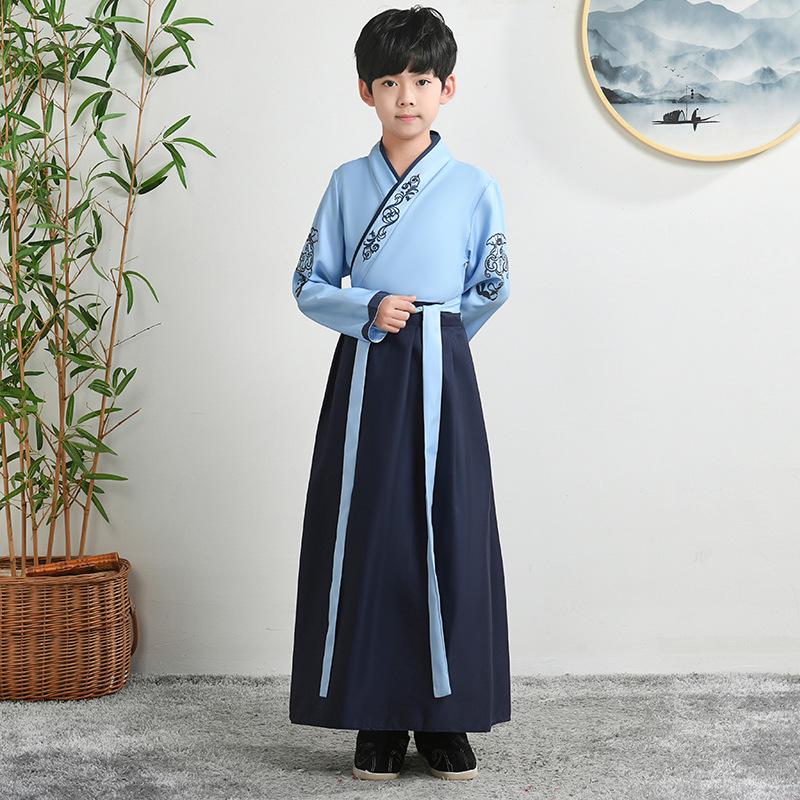 Hanfu Children's Traditional Costume: Boys' National Studies and Girls' Ancient Ruqun Tang Suit for School Performances.