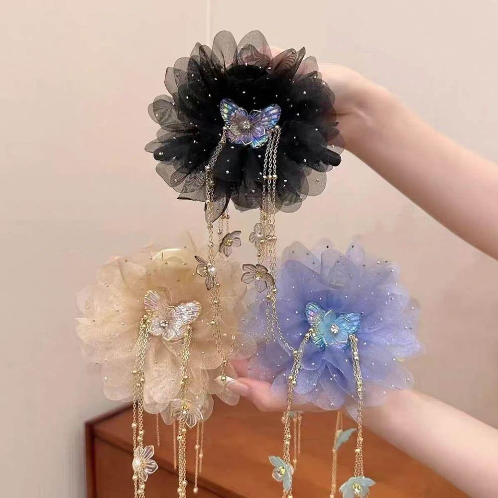 Peony Flower Grasping Clip Mesh Flower Hairgrips Temperament Hair Claw Clips  Women