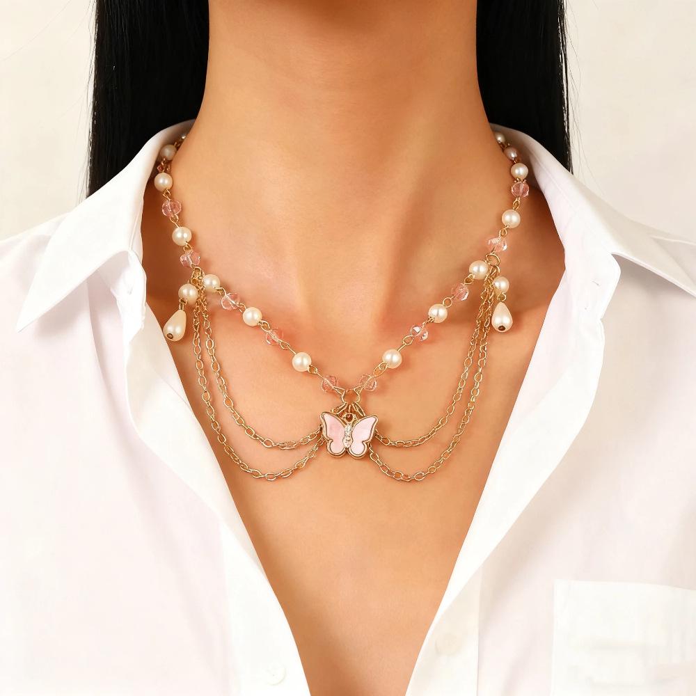 Vintage Style Pearl Bead Layered Necklace with OT Buckle