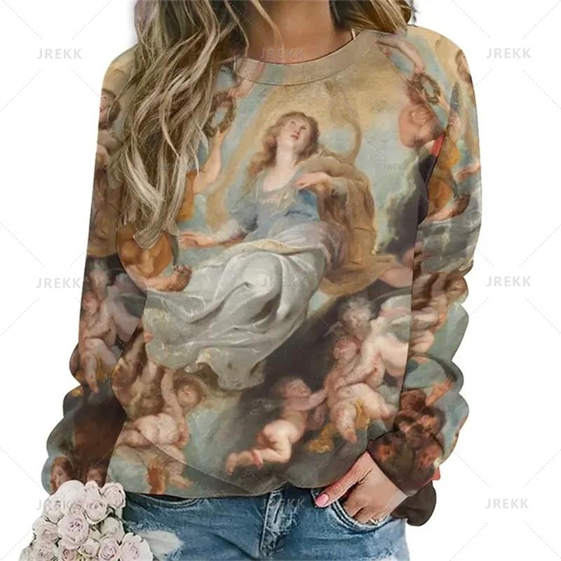 Vintage 3D tisk Německý Diego De Guadalupe Mikiny Panny Marie Pro ženy Unisex Móda Streetwear Mikiny s kulatým výstřihem Top