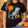 Halloween T Rex Skeleton Trick or Treat Dinosaur Printed T-Shirt