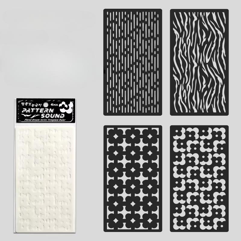 4Pcs/Set Aesthetic Stencil DIY Decor Scrapbook Wall Stencils for Painting Hollow Flower Leaf Striped Plastic Stencil