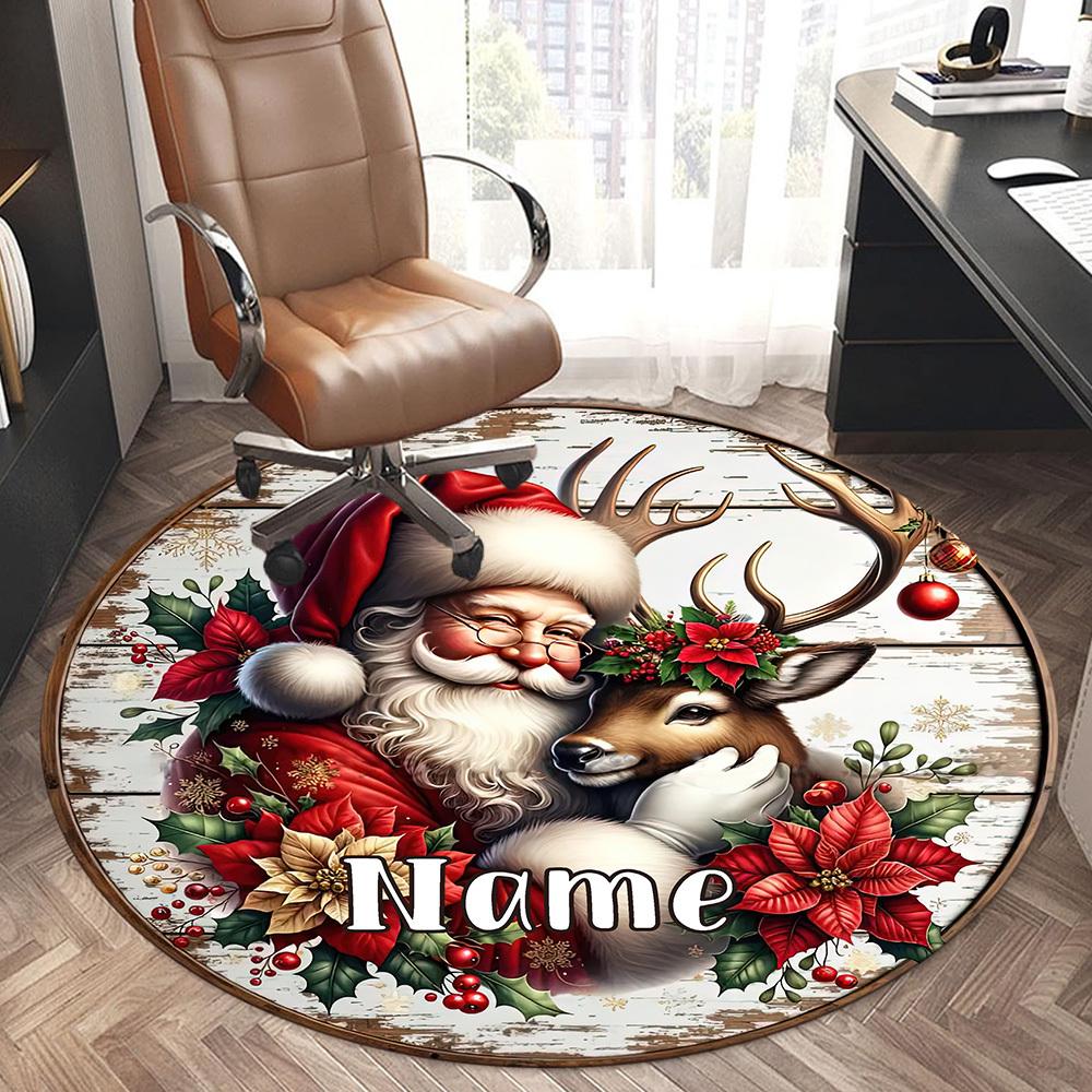 Fashion Customize Your Name Christmas Santa Claus Rug Nonslip Carpet Office Chair Mat Design For Home Gift Give To Relatives And Friends Living Room