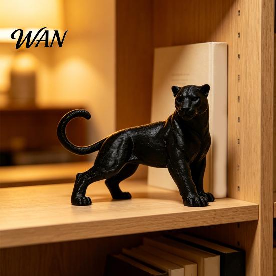 Small Panther Sculpture 3D Printed Black Ornament Mini Matte Desktop Decoration Jungle Animal Figurine Figure for Kids, Toy Gift Boys and Girls Modern