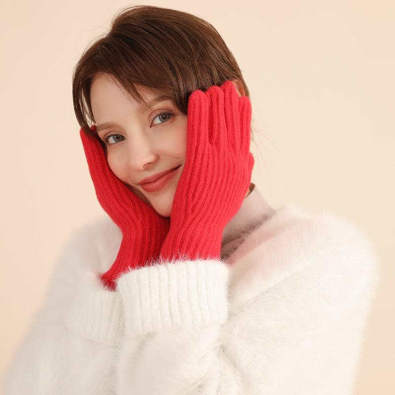 Knitted Gloves Candy Color Extended Finger Gloves Outdoor Warm Cold Cycling Winter Gloves