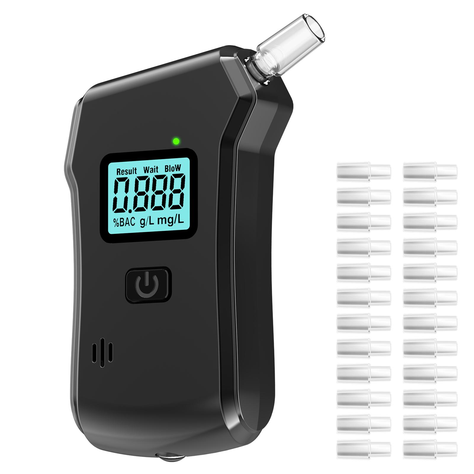 

Alcohol Breath Tester, Portable Alcohol Tester with 25 Mouthpieces, Digital Alcohol Detector, LCD Display, LED Light