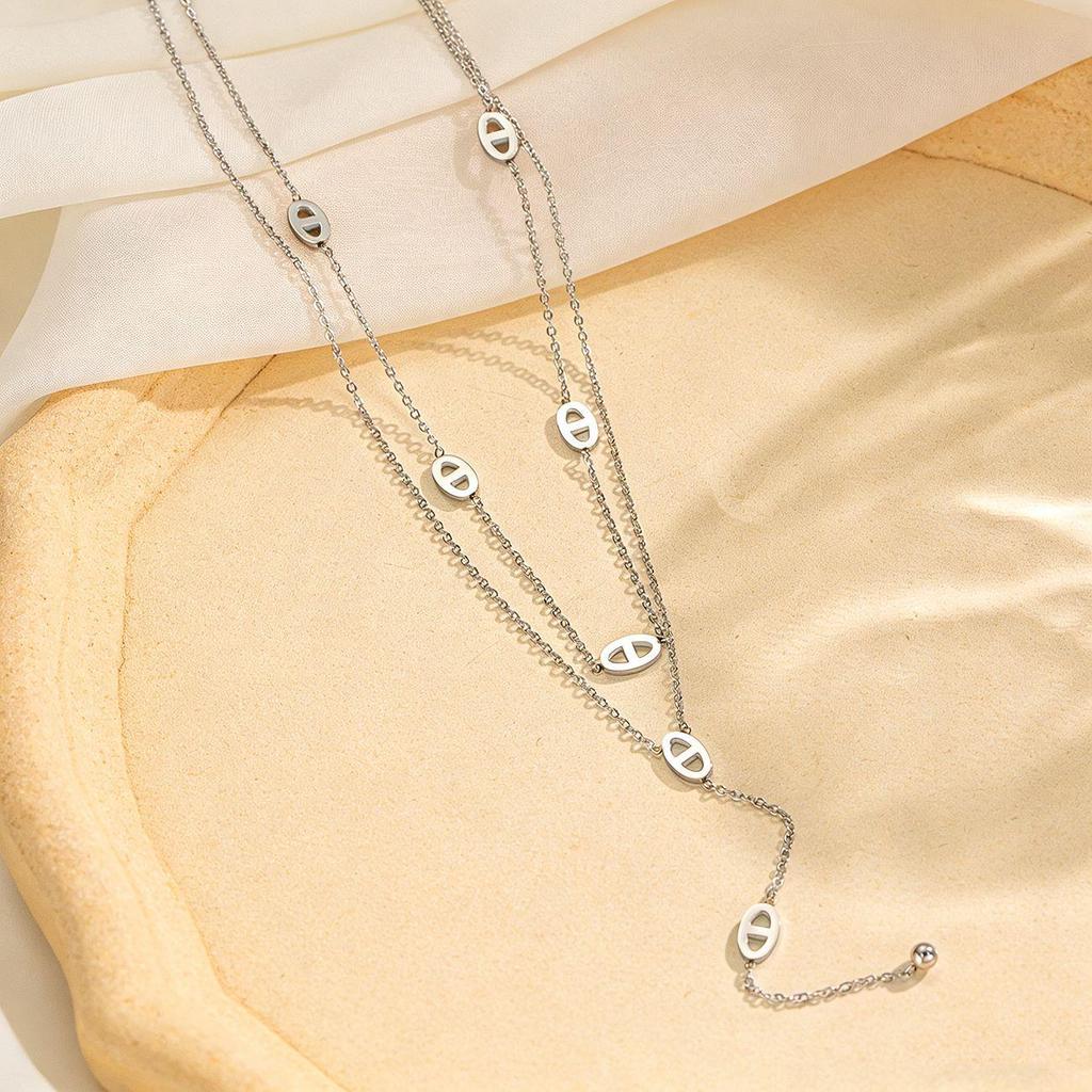 European & American Luxury Double Layer Tassel Titanium Necklace for Women - Elegant Autumn/Winter Clavicle Chain