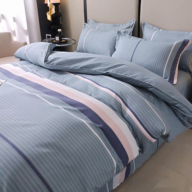 Gestreifte Bettwäsche aus gebürsteter Baumwolle für Herbst/Winter – Verdickter Bettbezug & Laken