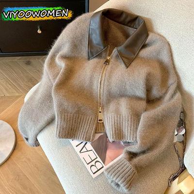 Women's Y2K Thick Knit Knitwear Blouse Tops Sweater Cardigan With Zip Up Short Coat For Women Streetwear Korean Style 2023