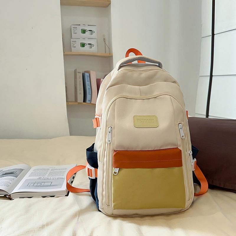 New middle and high school college students contrasting color schoolbags large-capacity backpacks simple small fresh Mori girls backpack women