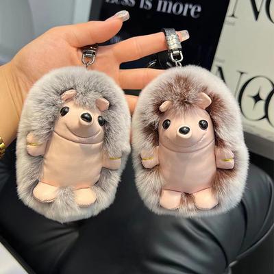Cute Hedgehog Rabbit Fur Key Chains Cartoon Plush Animal Stuffed Plush Toy Pendant Kids Bag Ornaments Women Car Keyring Gift