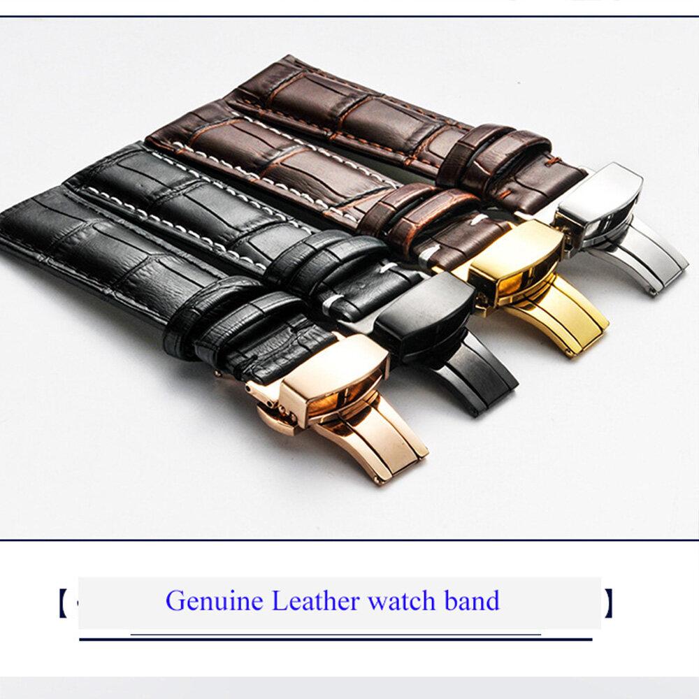 12 13 14 15 16 17 18 19 20 21 22 23 24mm Watch Band For Women Men Wristwatch Straps  Leather Double Press Butterfly Clasp