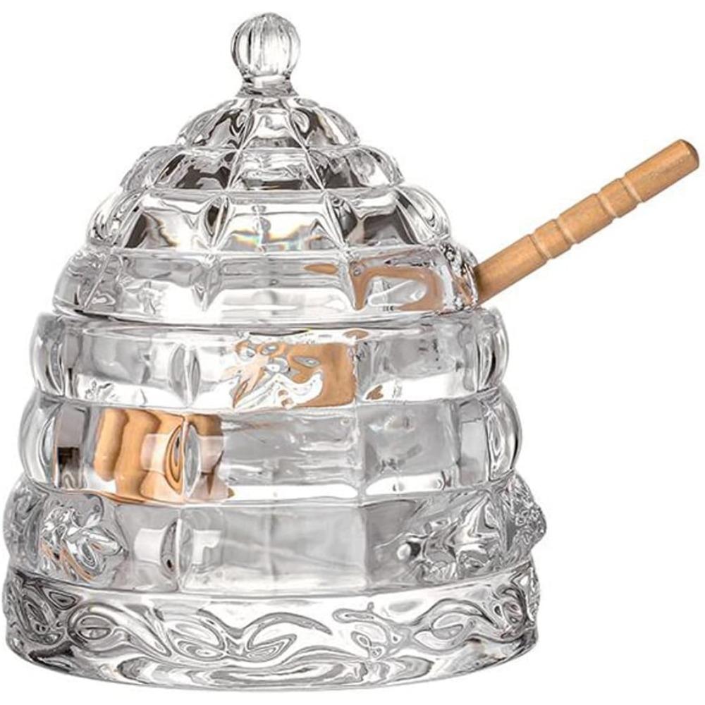 

Прозрачная стеклянная банка для меда с ложкой и крышкой, 11 унций, банка для меда в форме пчелиного улья для декора столешницы или стола чистый