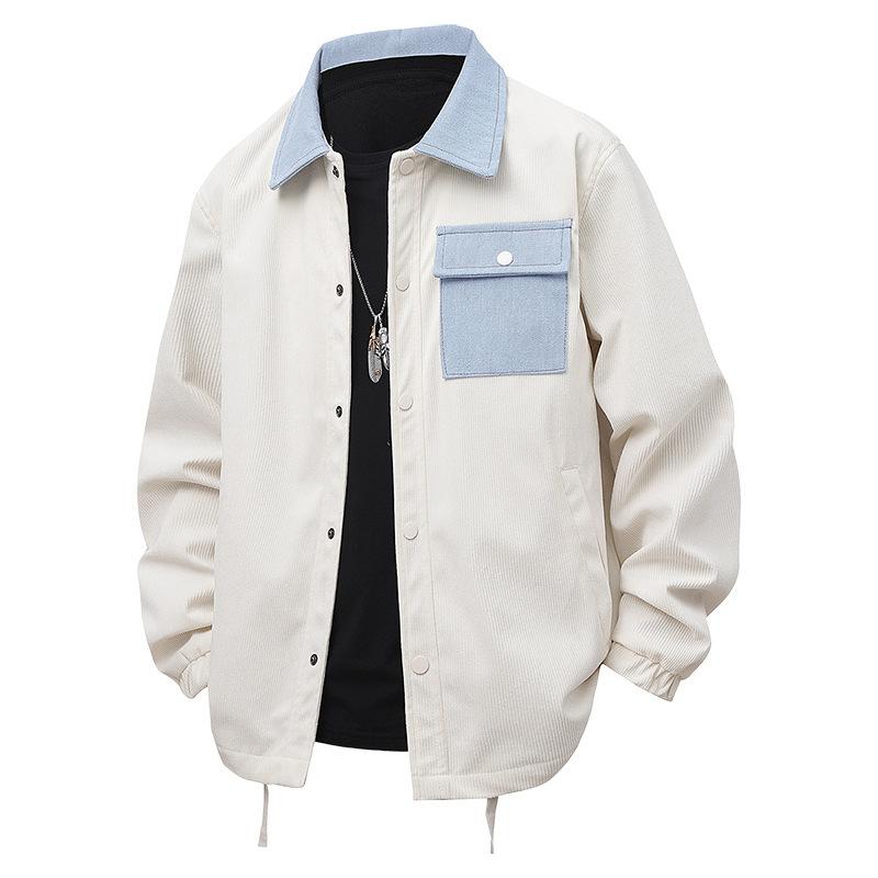 Spring and Autumn Corduroy Color Matching Denim Collar Leisure Sports Men's Jacket Coat