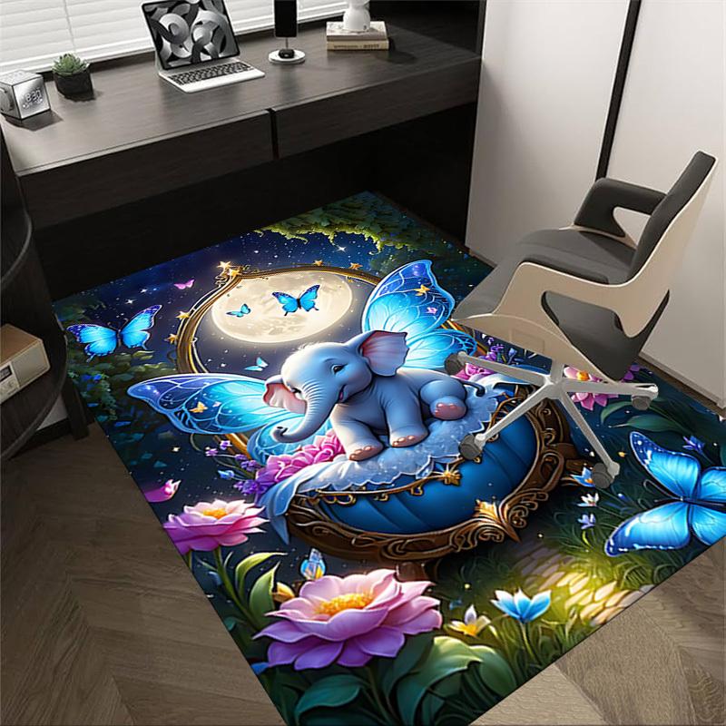 1PC Elephant Butterfly Extra Large Non Slip Floor Carpet, Office, Family, Bedroom Large Area Rug Indoor Rugs, Vibrant Colors