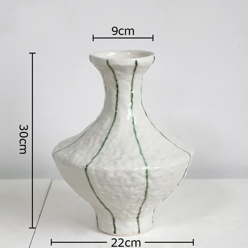 Hammered Texture Ceramic Vase Green Hand-painted Striped Flower Pots Table Decoration Flowers Arrangement Room Aesthetic Decor