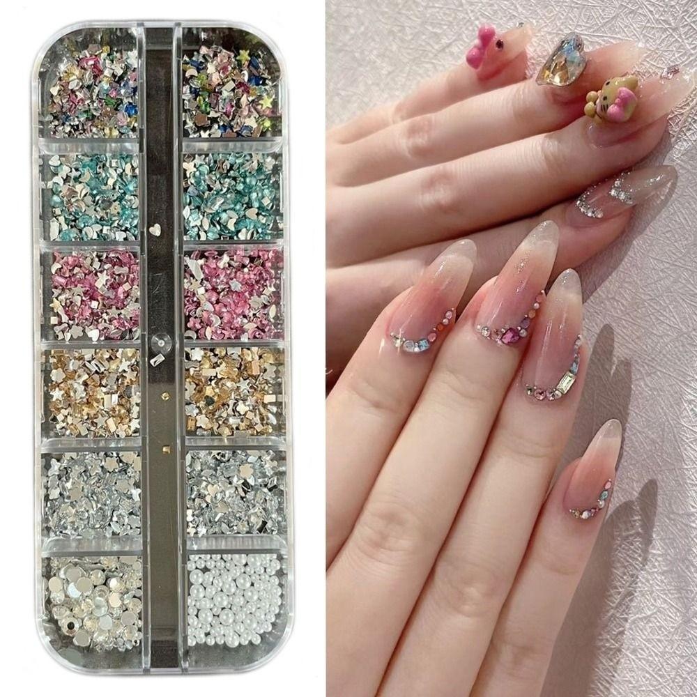 Colorful Nail Rhinestones Star Moon Round Square Nails Art Decorations  Nail Beauty