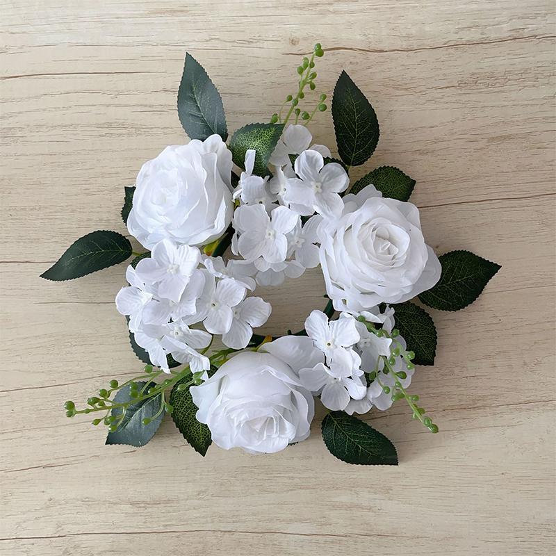 Wedding Candlestick Wreath Artificial Roses Candle Rings Table Decoration Xmas  Year Birthday Party Home Ornaments