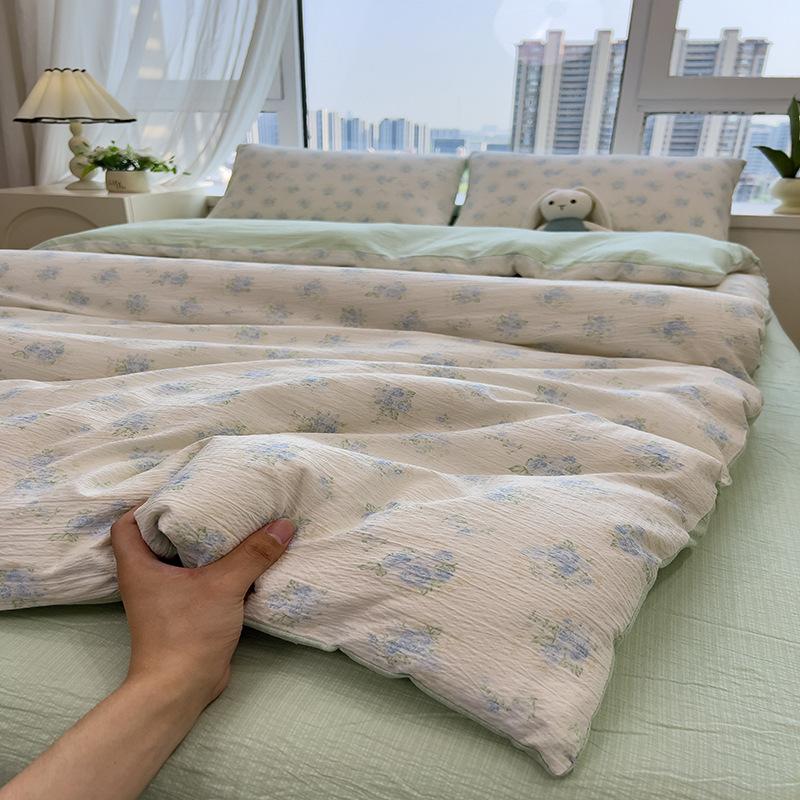 Tištěná čtyřdílná sada na postel, Měkká a zesílená, šetrná k pokožce, Praná povlečení na přikrývku, Sada prostěradel