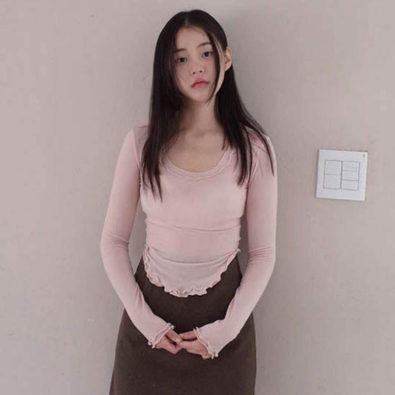 

Oni Irregular Slim Long Sleeve Top Base Shirt Light pink All yards