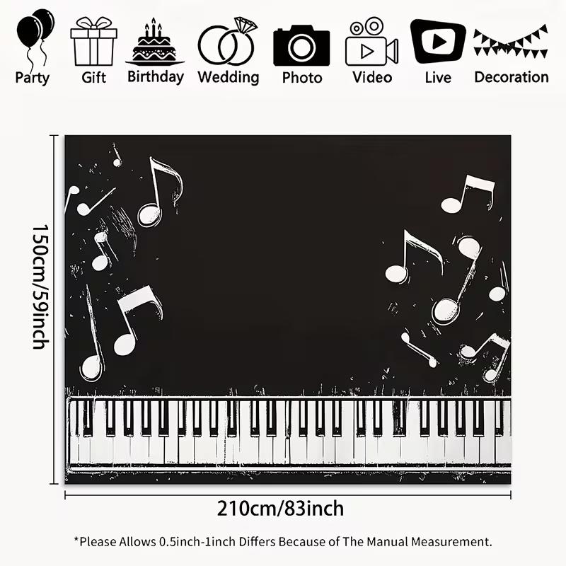 2D Blackboard Music Theme Backdrop Piano Keys and Notes for Musician Party Background