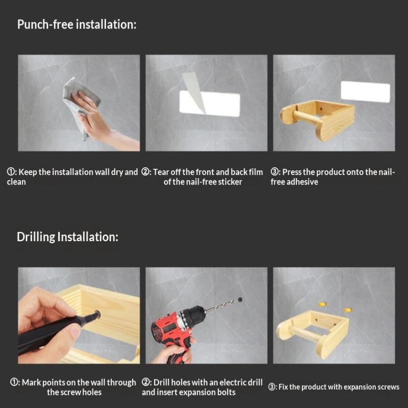 Toilet Paper Holder Bamboo Mounted Waterproof Wall-Mounted No Drill Shelf Toilet Storage Bathroom Organizer Bathroom