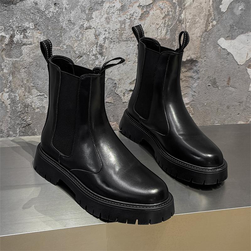 

Black Autumn Winter Men High Top Boots Thick Sole Stylish Durable Breathable Comfortable Youthful Chimney Boots 44