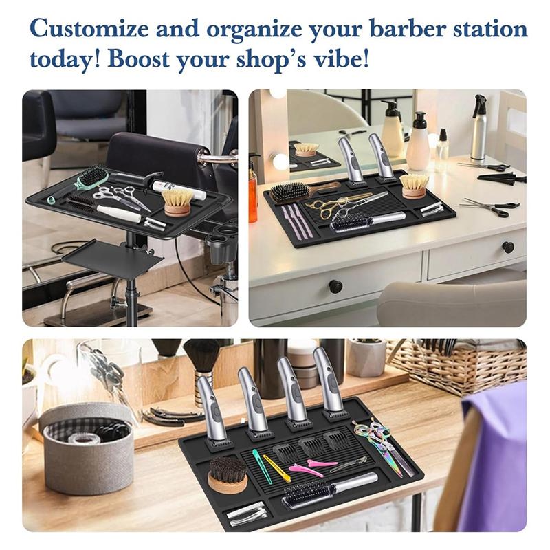 M-Modern-For Salon For Station Barber Tool Organizer Mat Magnetic For Clippers, Shop Beauty Tool With 4 Slots