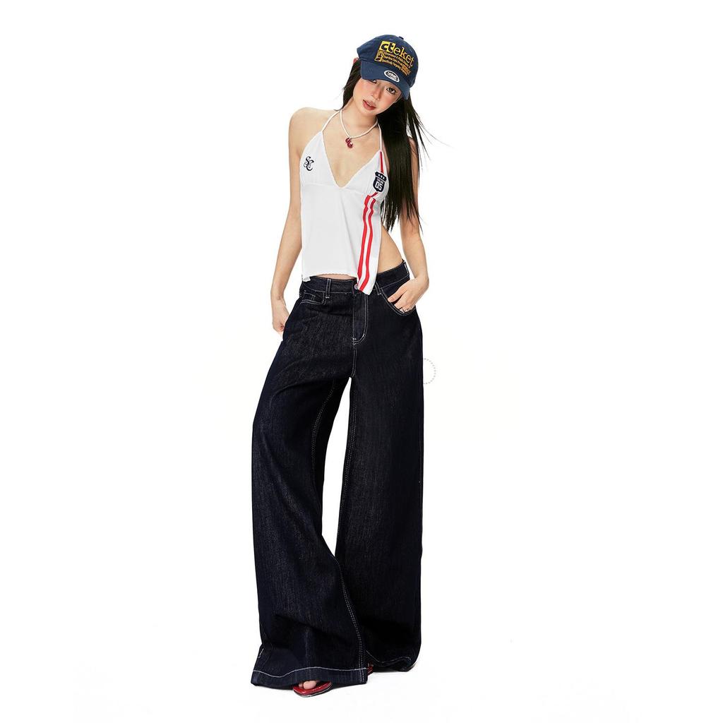 Spring 2026 Women's American Fashion Wide-Leg Jeans - Mid-Waist, Drapey, Slimming, Comfortable, Trendy, Floor-Length.