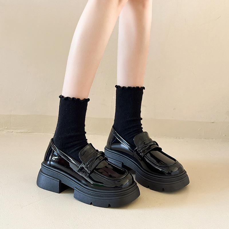 Platform loafers women's 2025 new popular shoes heightening women's shoes British style small leather shoes women's black single shoes