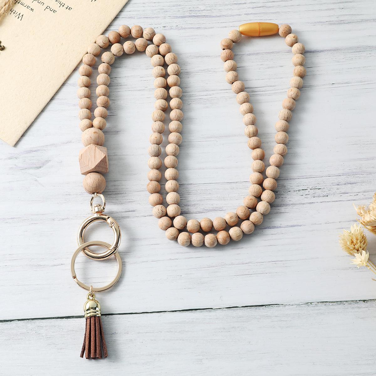 Handmade Wooden Beaded Tassel Keychain & Lanyard Necklace