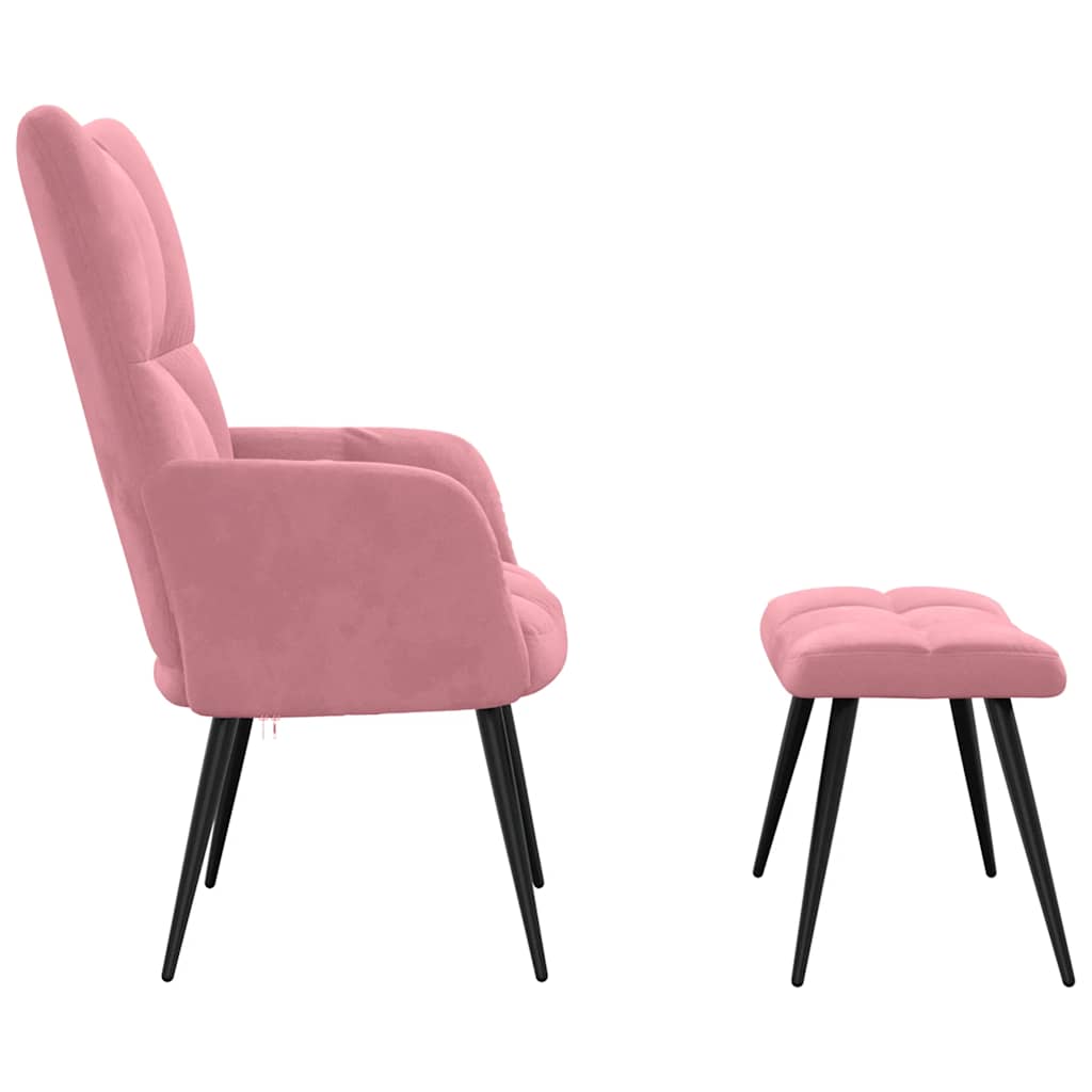Pink Velvet Relaxing Armchair with Footstool