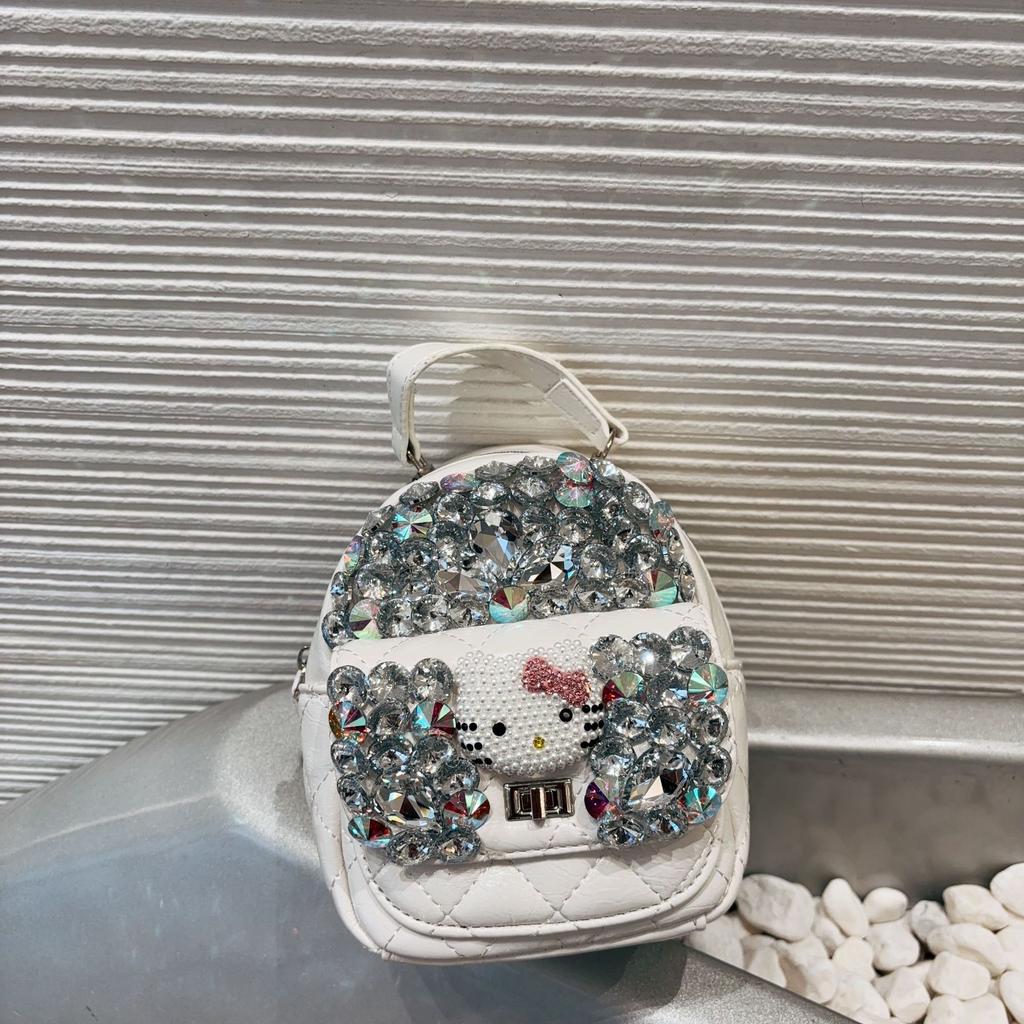 New Diamond Studded Women's Backpack, Classic and Versatile, Small Fragrance Style Diamond Grid Embroidery Thread Handmade Bag