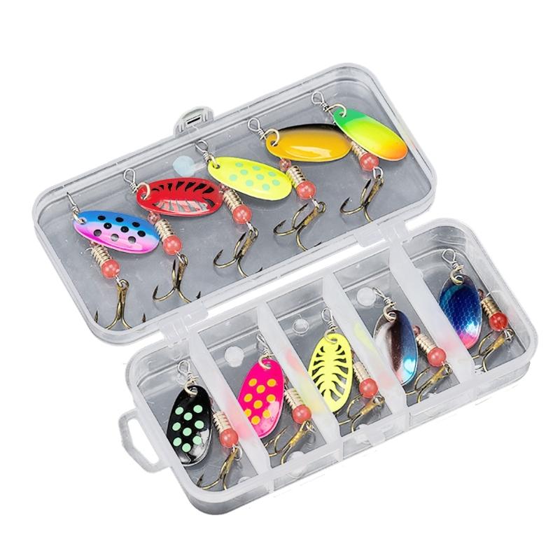 

10Pcs Trout Fishing Spoons Lures Fishing Spinner Metal Hard Baits with Treble Hook Sequins Baits Crankbaits Easy to Use