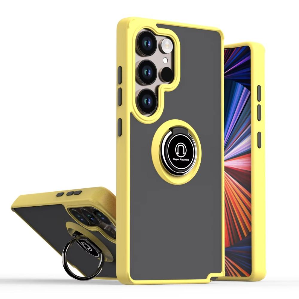 Anti-theft Acrylic Phone Case For Samsung Galaxy S26 Ultra S25 Edge S24 S23 FE S22 Plus Metal Magnetic Ring Stand Back Cover