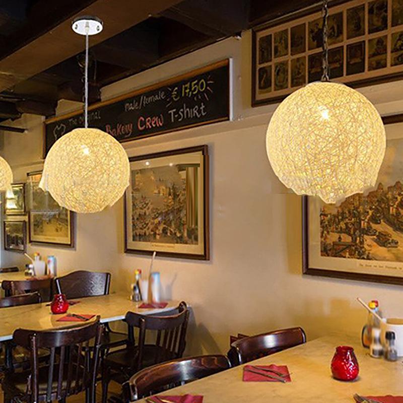 Round Concise Hand-Woven Rattan Vine Ball Pendant Lampshade Light Lamp Shades Light Accessories(20Cm Diameter)