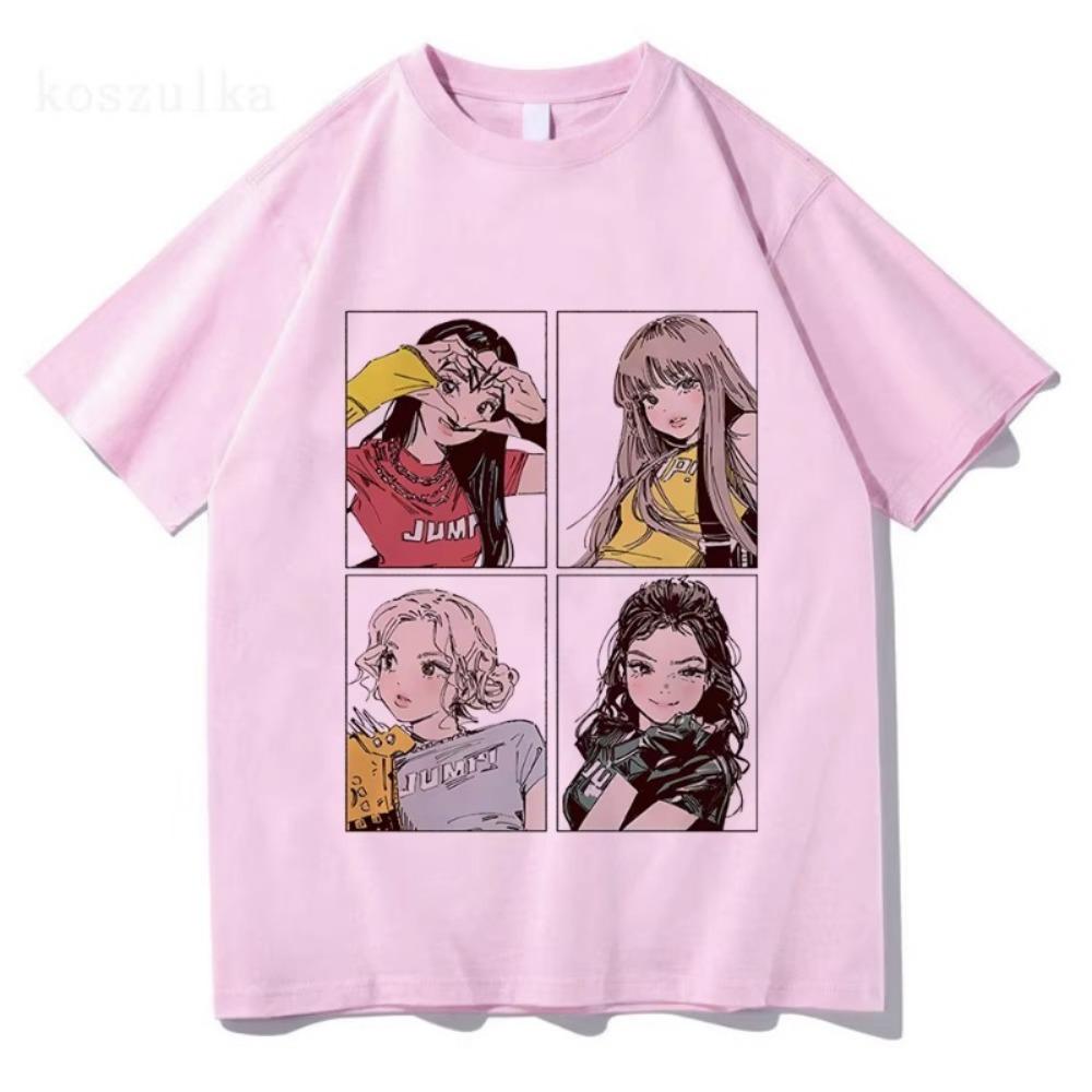 2025Kpop BP Jump T-shirt Pink Girl Band Costume Cute Anime Graphic T-shirt Summer High-quality Comfortable Top M