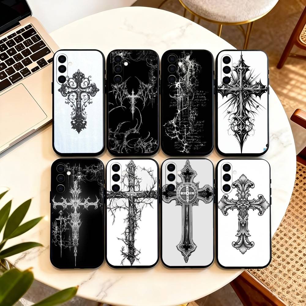 Gothic Cross Vine Transparent Phone Case For Samsung Galaxy A73,A72,A71,A70,A53,A52,A51,Others Soft Black Cover