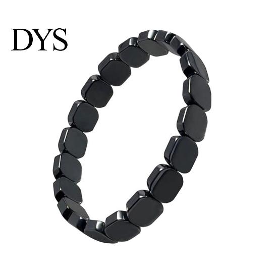 Minimalist Jewelry Men Bracelet Super Elastic Fit Black Iron Ore Non-dyed Fade Resistant Geometric Beads Wristband Non-plastic
