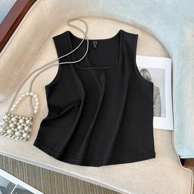 Damen Square Neck Locker Bequem Innere Tops Einfarbig Mittlerer Stretch Ärmellos Unterteil Top