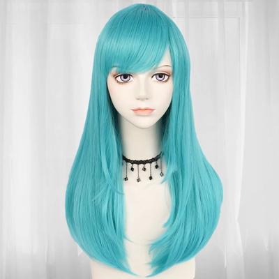 Long Straight Silver Blue Dragon Ball Bulma Cosplay Wig for Halloween Christmas School Thanksgiving Day