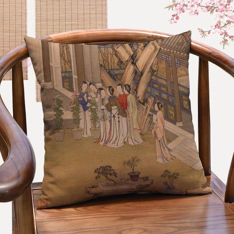 Qingyoutu New Chinese Classical Character Decorative Pillowcase Antique Lady Picture Throw Pillow Sofa Cushion Cover