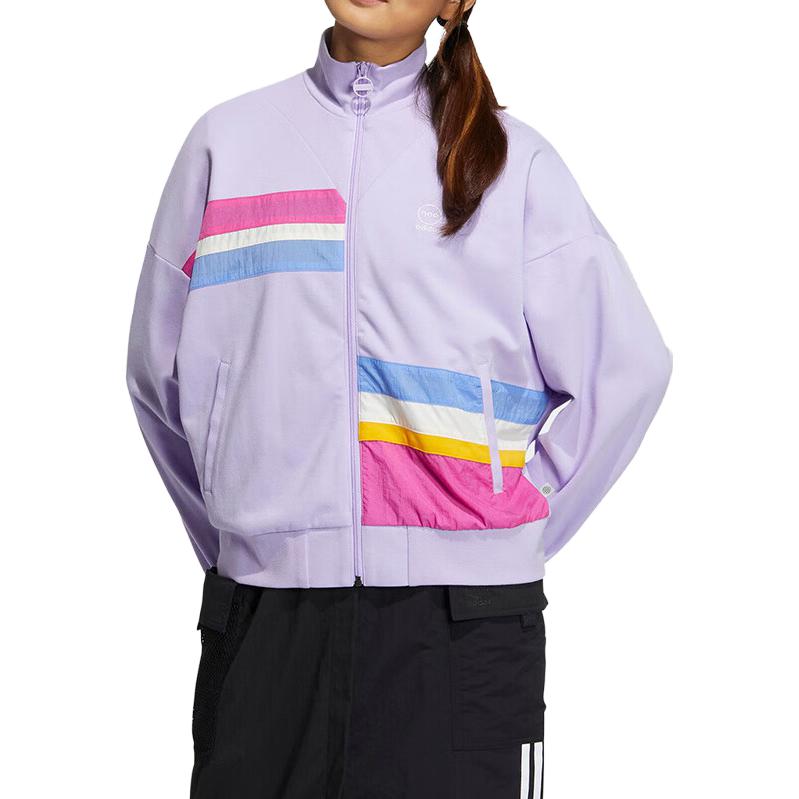 adidas Neo Loose Fit Retro Color Block Stand Collar Jacket Women Jackets Purple IA5335