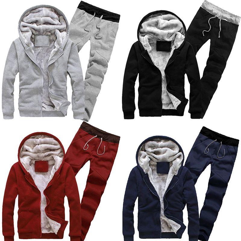 Trendy Men's Casual Thickened Fleece Hoodie Set With Stylish Hood And Zipper Closure