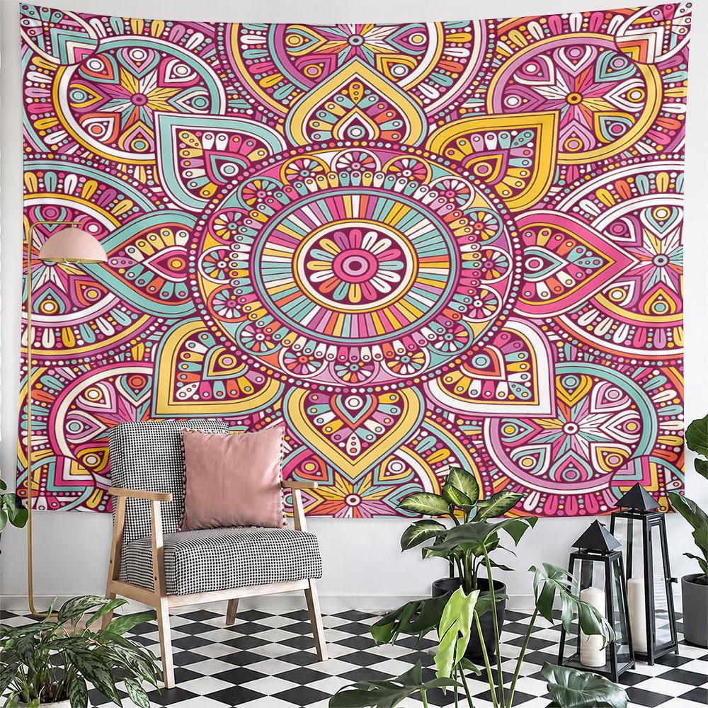 Colorful Mandala Pattern Design Pattern Wall Hanging Tapestry Decorative Tapestry Home Decor for Bedroom and Living Room
